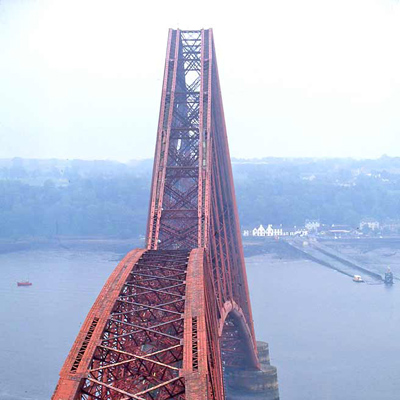 View of the Firth of Forth on a sunny day, from the top of the Forth Rail Bridge in Scotland.